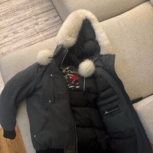 Moose Knuckles Black Puffer Jacket with Fur Trim